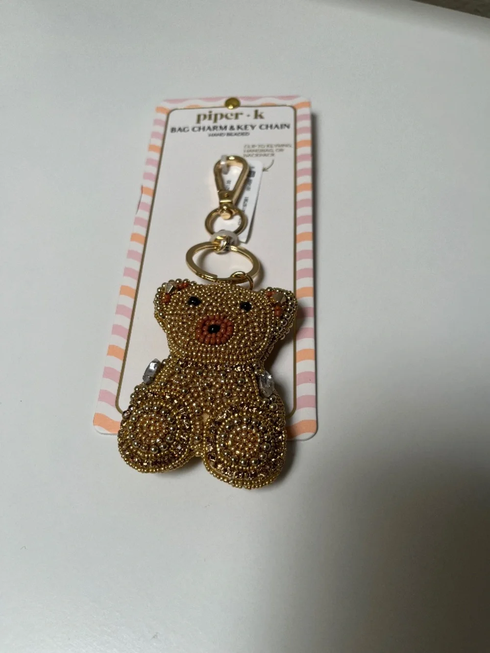 Piper K Hand Beaded Teddy 🧸 Bear Bag Charm & Keychain – NWT